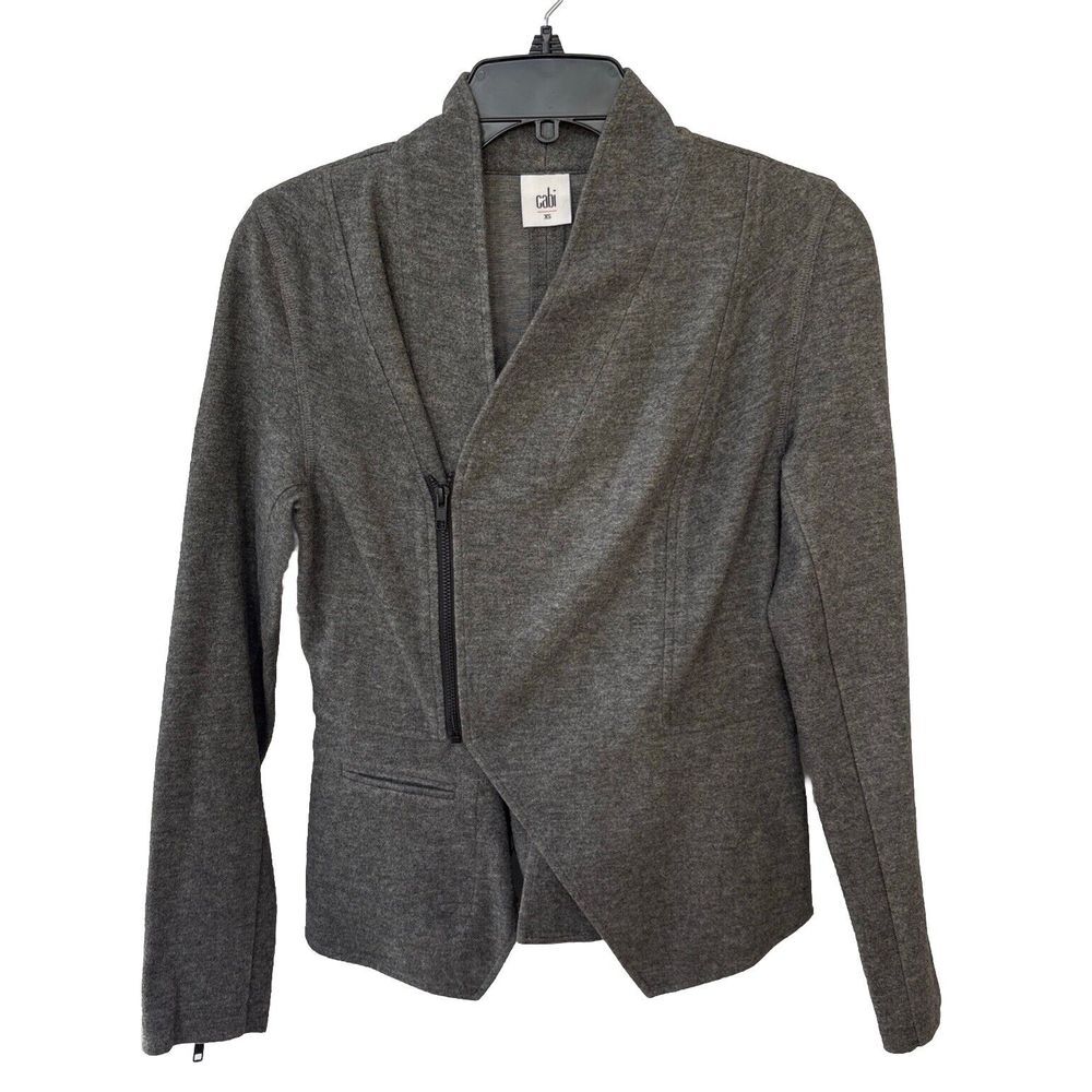 CABI Jacket Blazer Long Sleeve Asymmetrical Slimming Formal Work‎ Gray XS
